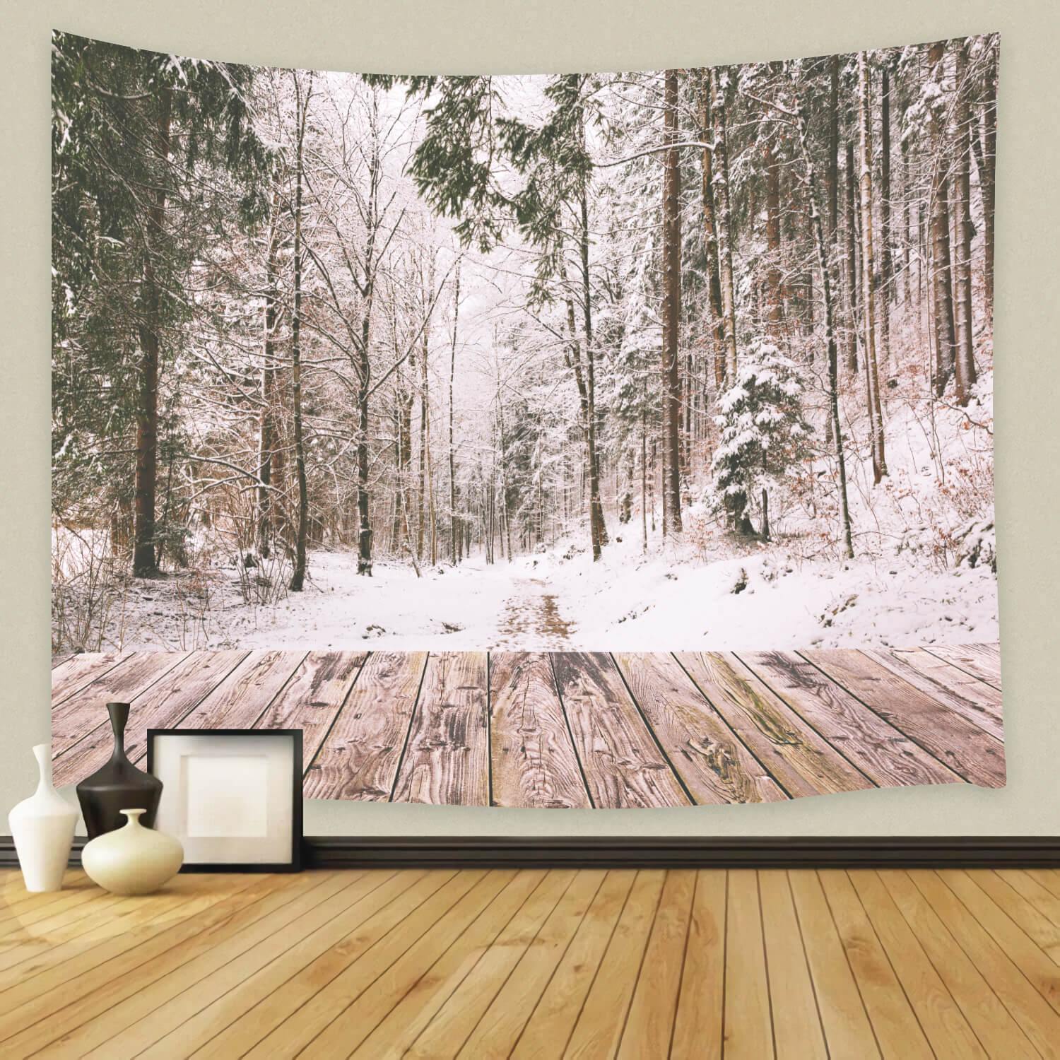 Sfondo Di Legno Paesaggio Forestale Neve Invernale M11-73