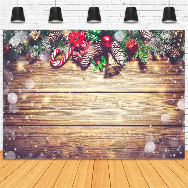 Sfondo Da Parete In Legno Di Caramelle Regalo Di Pigne Di Natale Innevato M11-79
