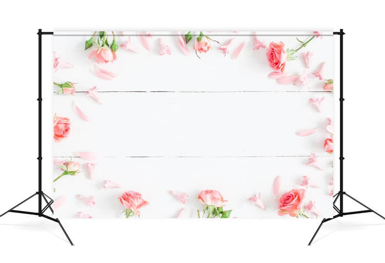 Sfondo Romantico Pavimento Bianco Con Petali Sparsi Di Rose Rosa Di San Valentino M12-10