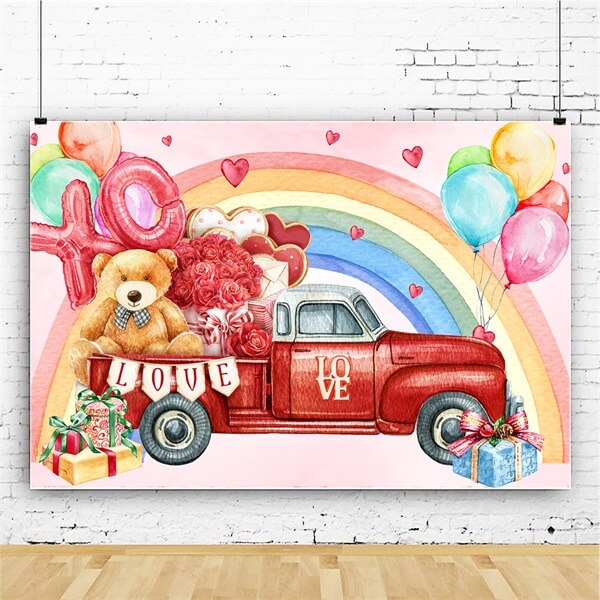 San Valentino Rose Bear Trunk Auto Rossa Arcobaleno Palloncini Graffiti Sfondo M12-11