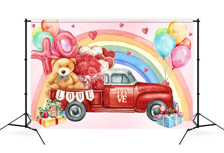 San Valentino Rose Bear Trunk Auto Rossa Arcobaleno Palloncini Graffiti Sfondo M12-11