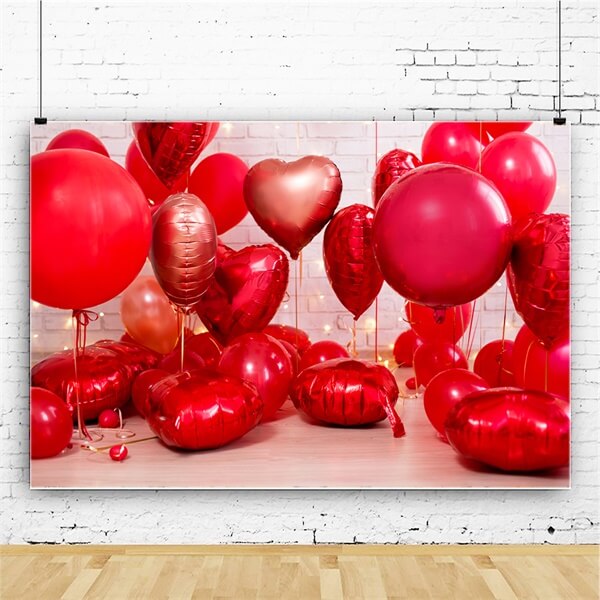Sfondo Della Stanza Con Muro Di Mattoni Bianchi A Forma Di Palloncino Con Cuore Rosso Di San Valentino M12-12