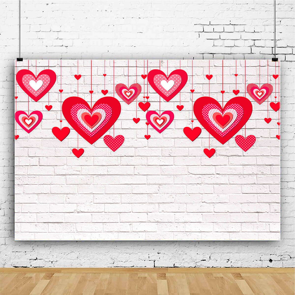 Sfondo Di Muro Di Mattoni Bianchi Decorazione Cuore Rosso Di San Valentino M12-13