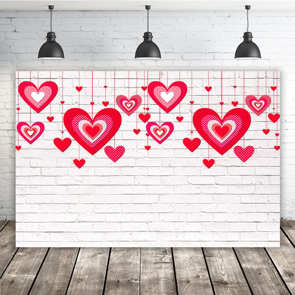 Sfondo Di Muro Di Mattoni Bianchi Decorazione Cuore Rosso Di San Valentino M12-13