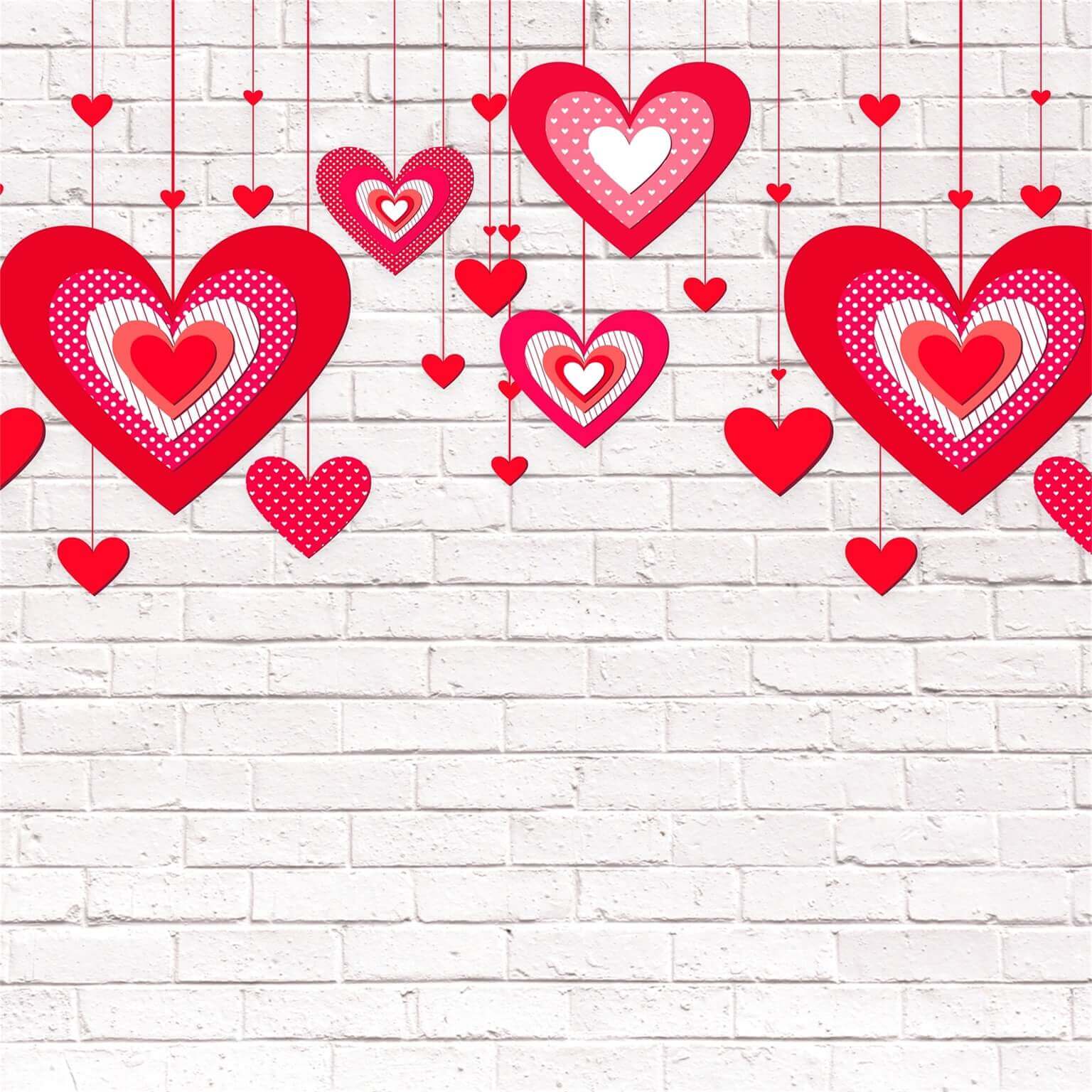 Sfondo Di Muro Di Mattoni Bianchi Decorazione Cuore Rosso Di San Valentino M12-13