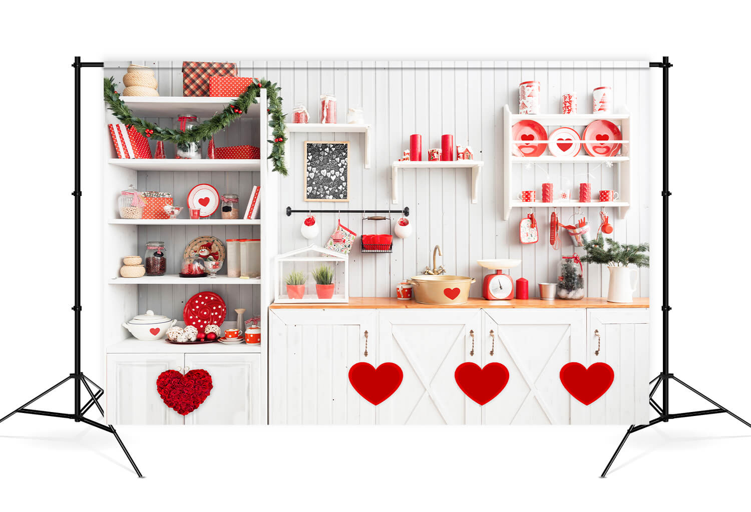 Decorazioni A Forma Di Cuore Rosso Per La Cucina Di San Valentino Con Sfondo Floreale M12-14
