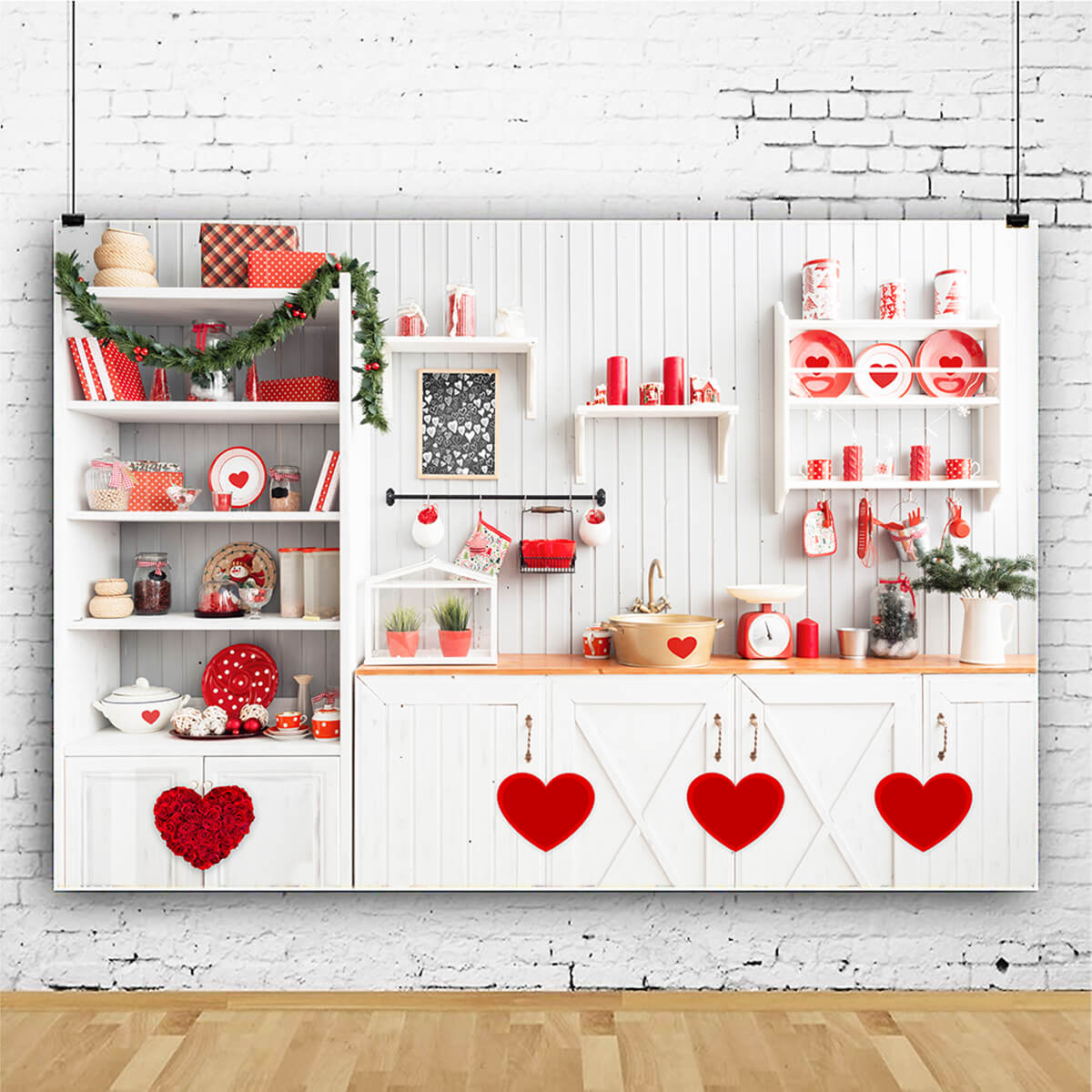 Decorazioni A Forma Di Cuore Rosso Per La Cucina Di San Valentino Con Sfondo Floreale M12-14