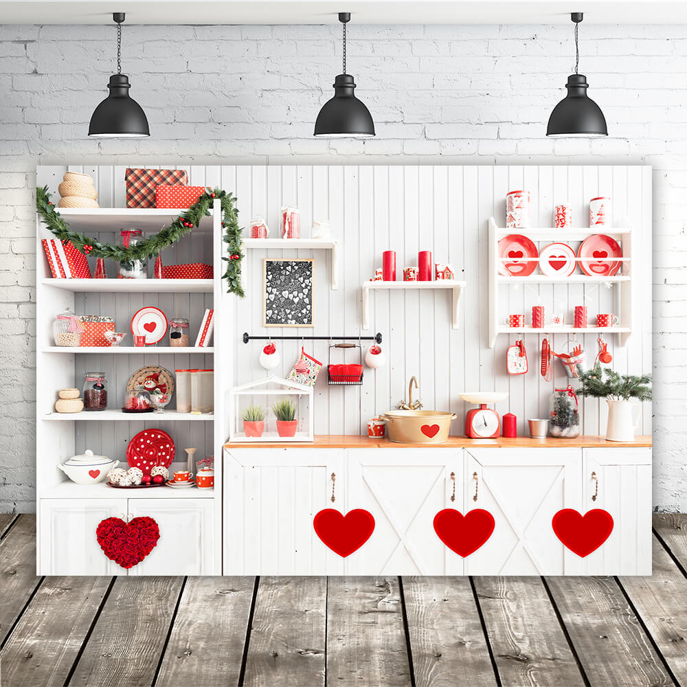Decorazioni A Forma Di Cuore Rosso Per La Cucina Di San Valentino Con Sfondo Floreale M12-14