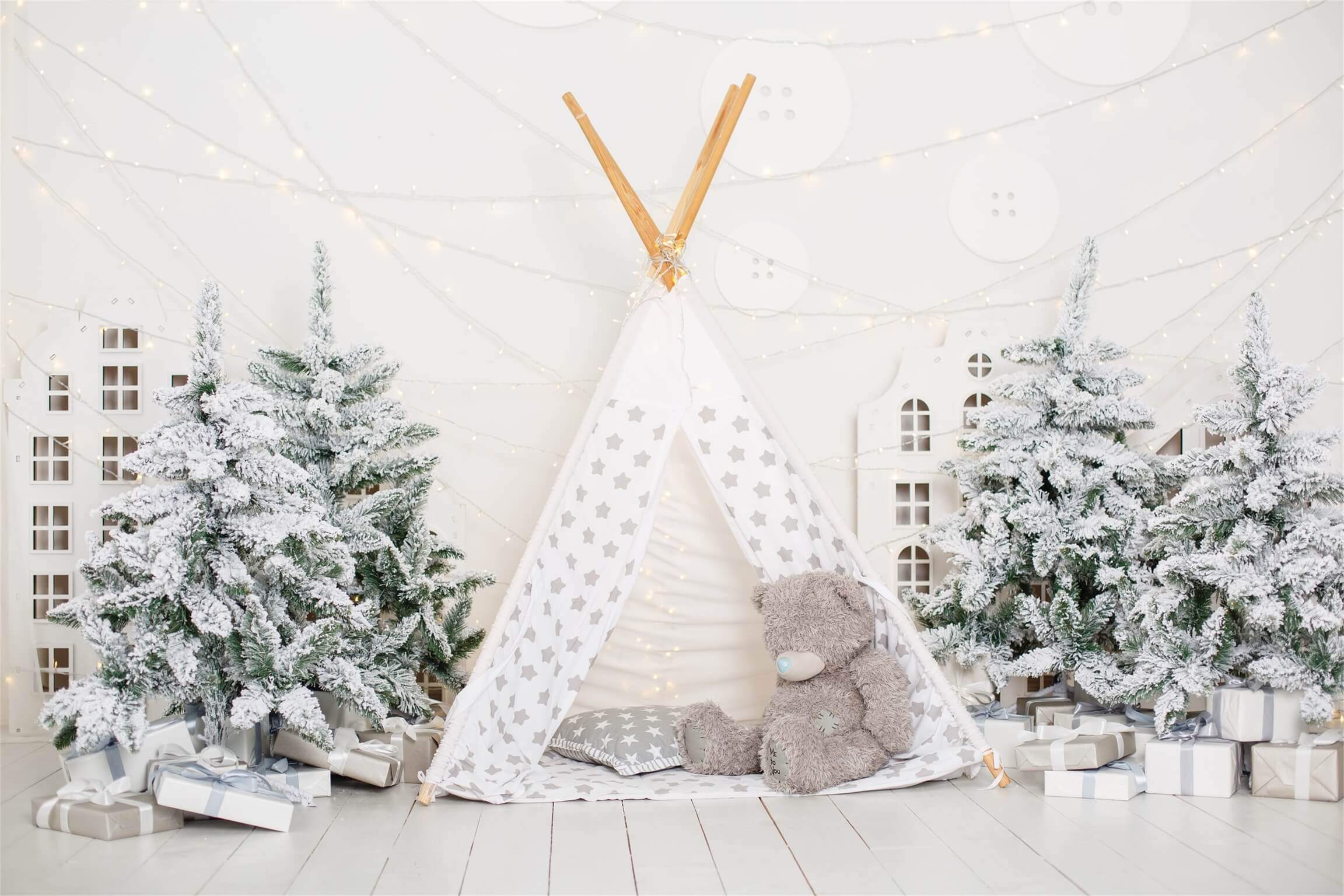 Sfondo Natalizio A Bassa Saturazione Startent Bear Snow Christmas Tree Gift M12-29