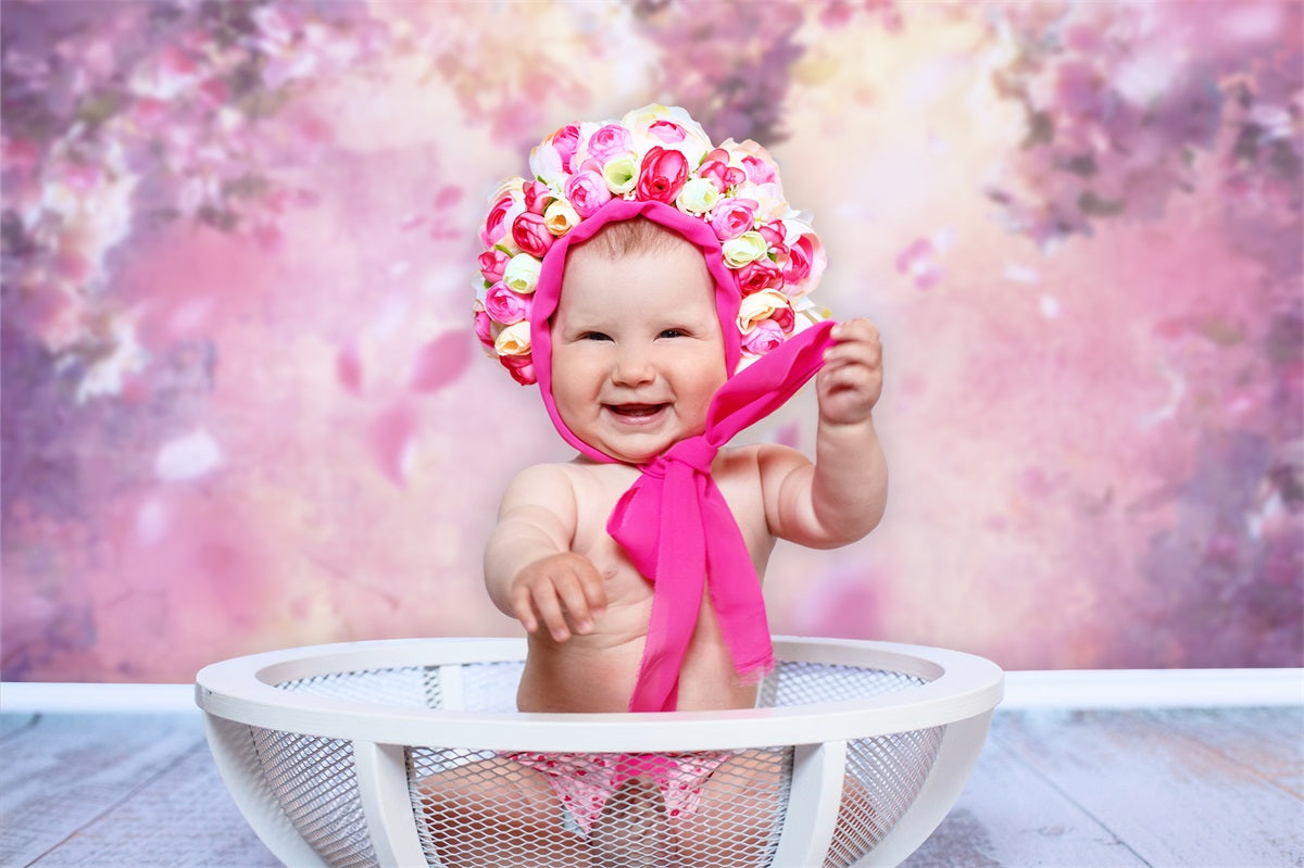 Pittura A Olio Dreamy Pink Flower Tree Petali Che Cadono Sullo Sfondo M12-33