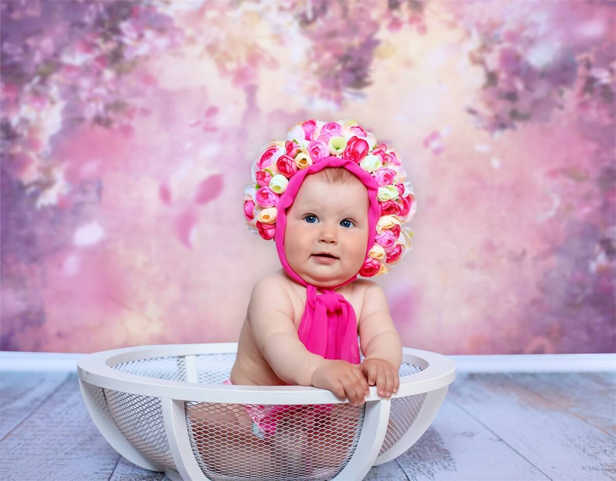 Pittura A Olio Dreamy Pink Flower Tree Petali Che Cadono Sullo Sfondo M12-33