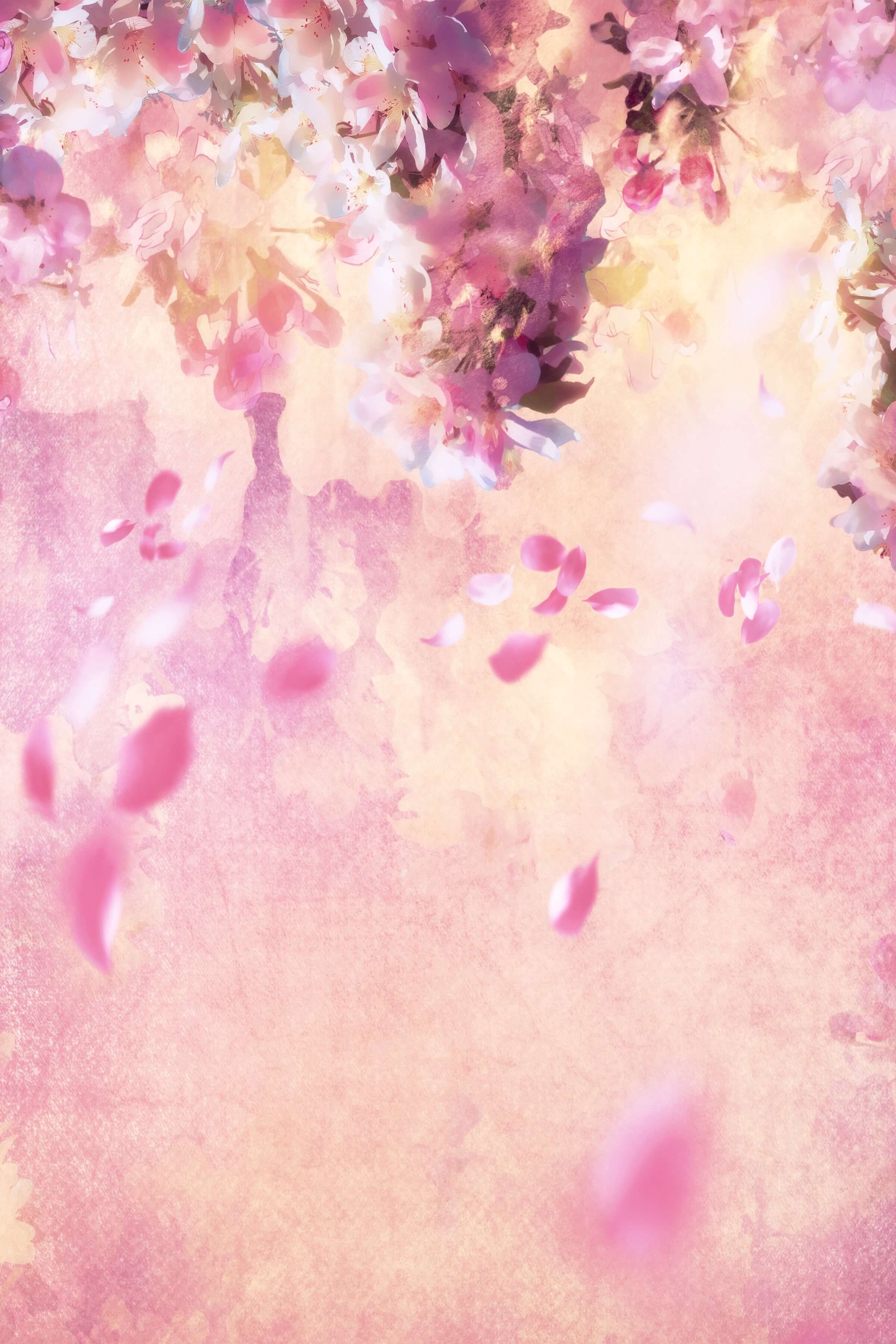 Pittura A Olio Dreamy Pink Flower Tree Petali Che Cadono Sullo Sfondo M12-33