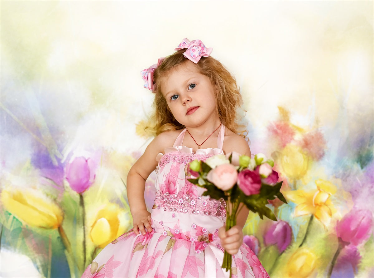 Pittura A Olio Sfondo Da Sogno Con Tulipani Colorati Nebulosi M12-38