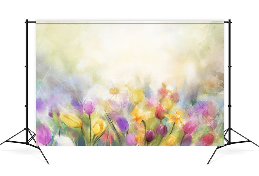 Pittura A Olio Sfondo Da Sogno Con Tulipani Colorati Nebulosi M12-38