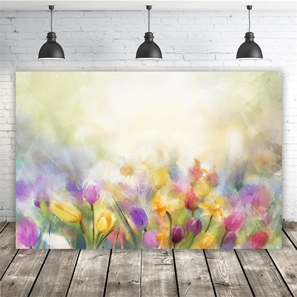 Pittura A Olio Sfondo Da Sogno Con Tulipani Colorati Nebulosi M12-38