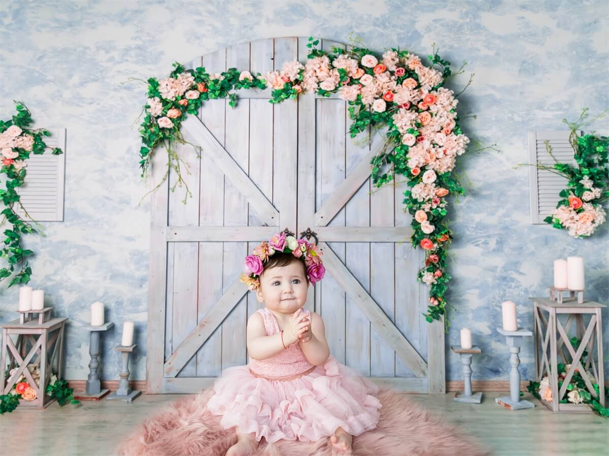 Portacandele Con Porta In Legno Blu Romantico Per San Valentino Sfondo Con Vite Di Rosa M12-39