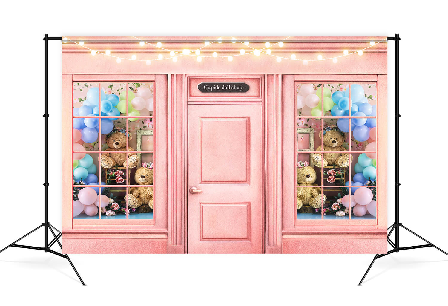 Negozio Di Bambole Cupido Palloncino Colorato Orsacchiotto Fantasia Luci Sfondo Di San Valentino M12-43