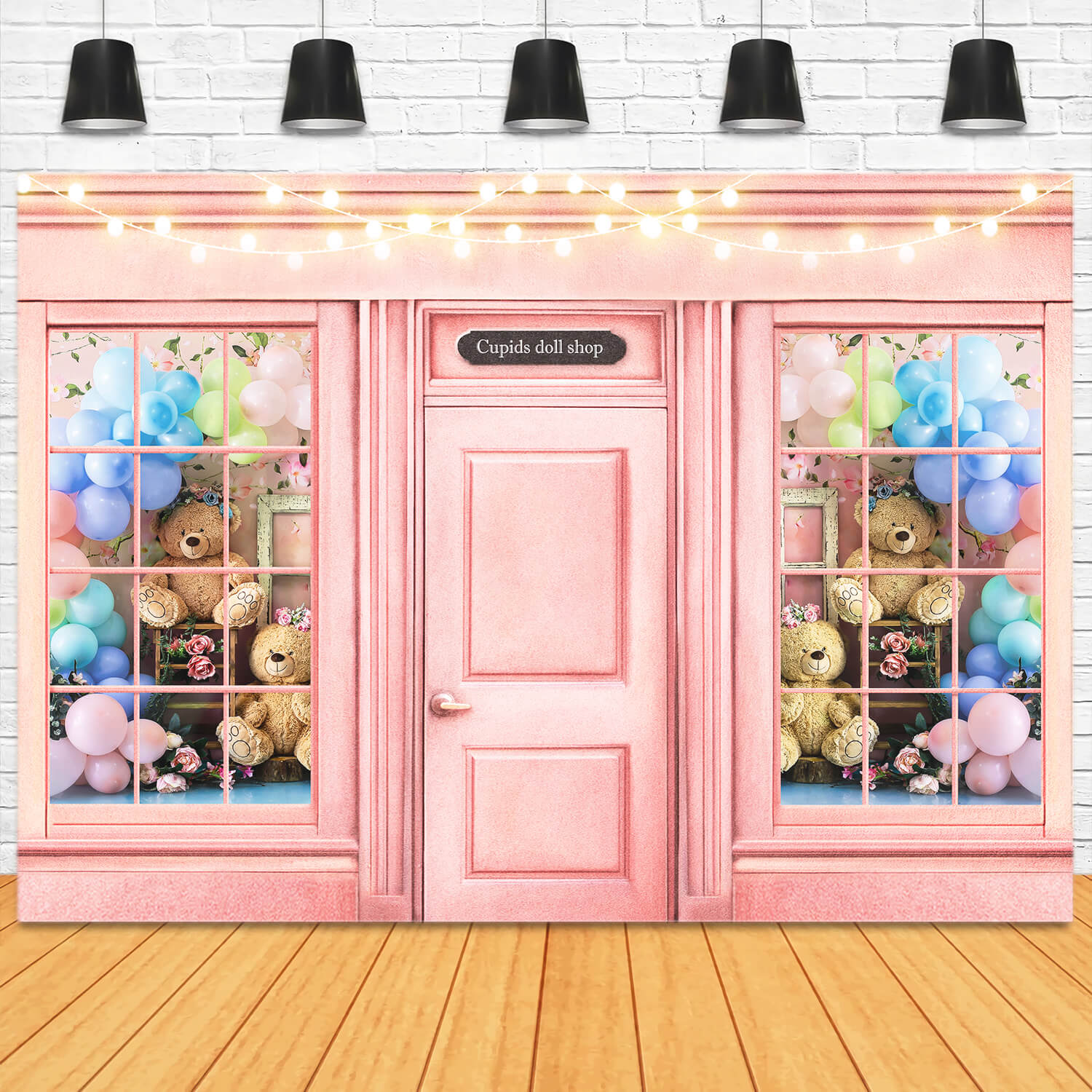 Negozio Di Bambole Cupido Palloncino Colorato Orsacchiotto Fantasia Luci Sfondo Di San Valentino M12-43