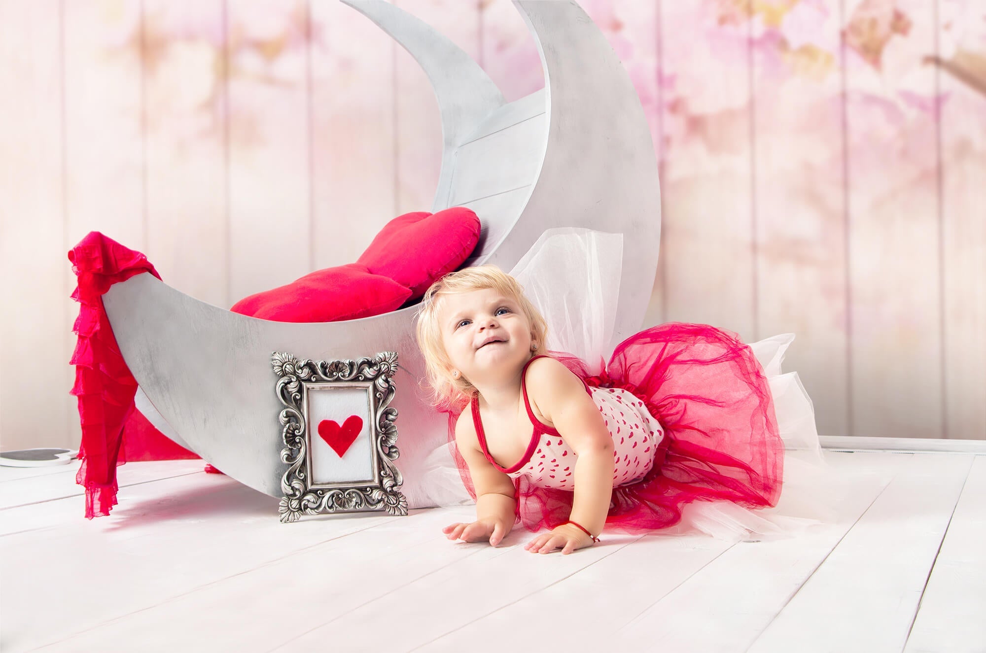 Sfondo Per Pavimento In Legno Con Scene Sparse Floreali Rosa Chiaro M12-44