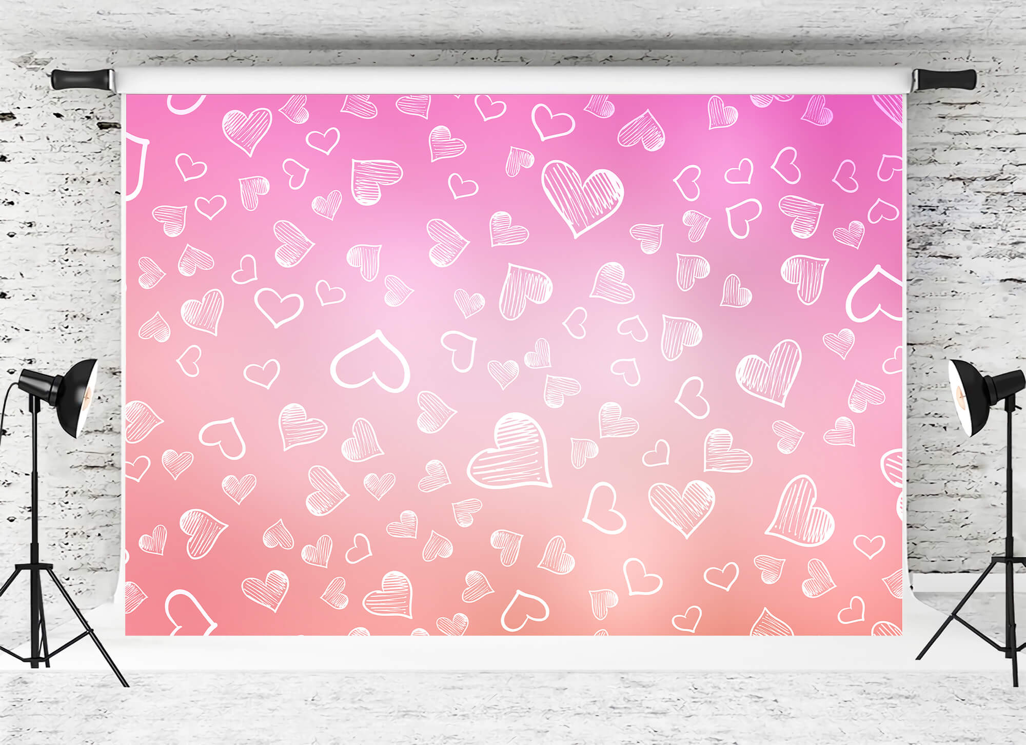 Sfondo Di San Valentino Sfumato Rosa Bianco Gesso Doodle Piccolo Cuore M12-47