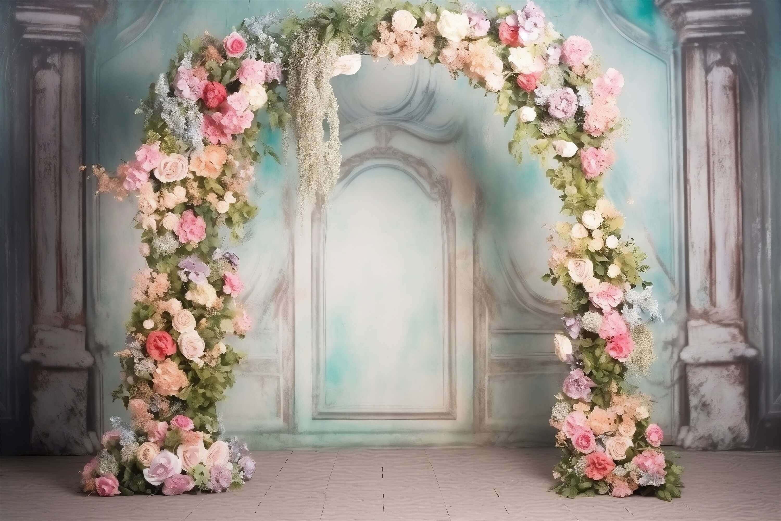 Linea Dipinta A Mano Scultura Da Parete Colonna Romana Fiore Arco Sfondo M2-13