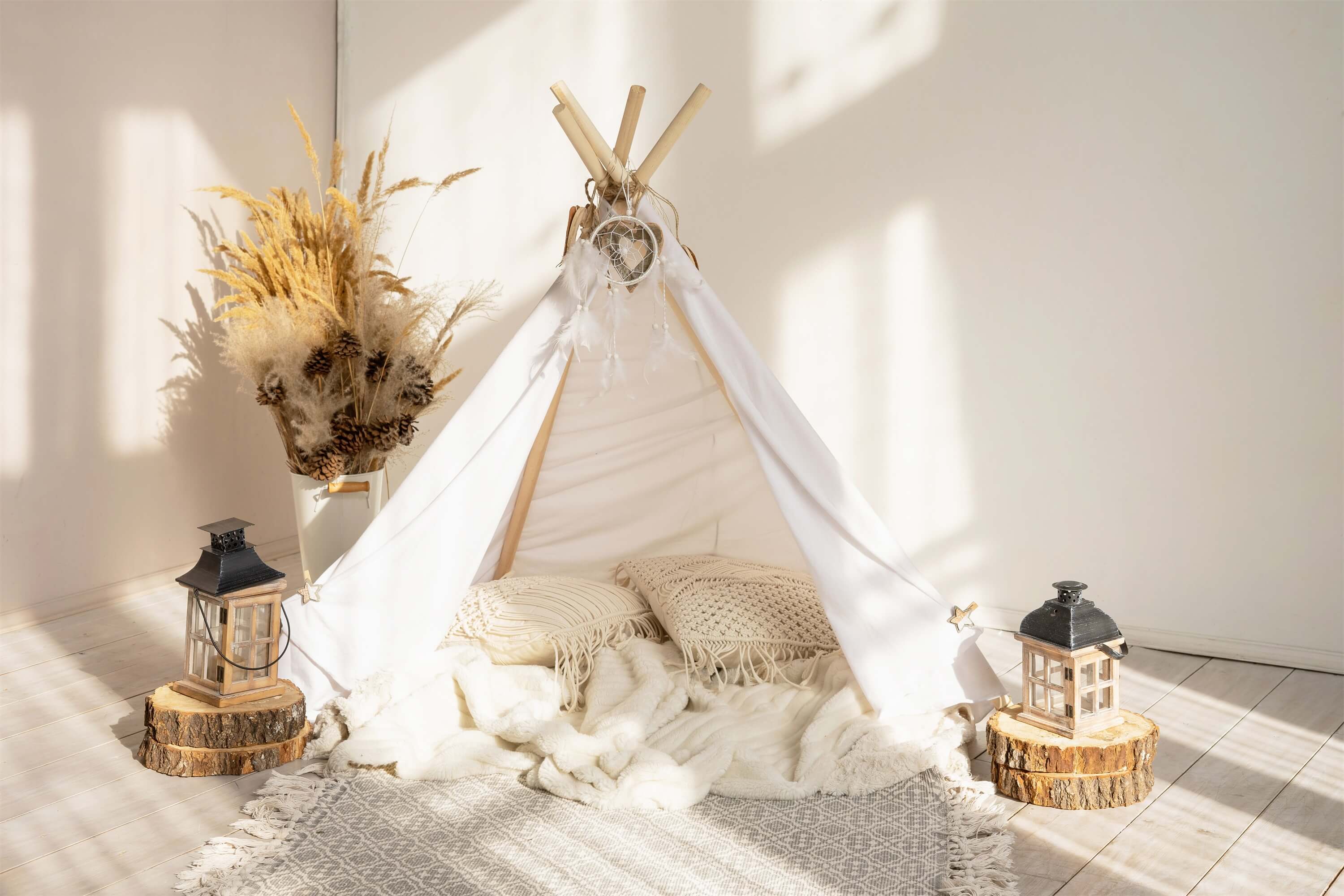 Boho Cozy Indoor Piccola Tenda Lavorata A Maglia Coperta Dreamcatcher Sfondo M2-21