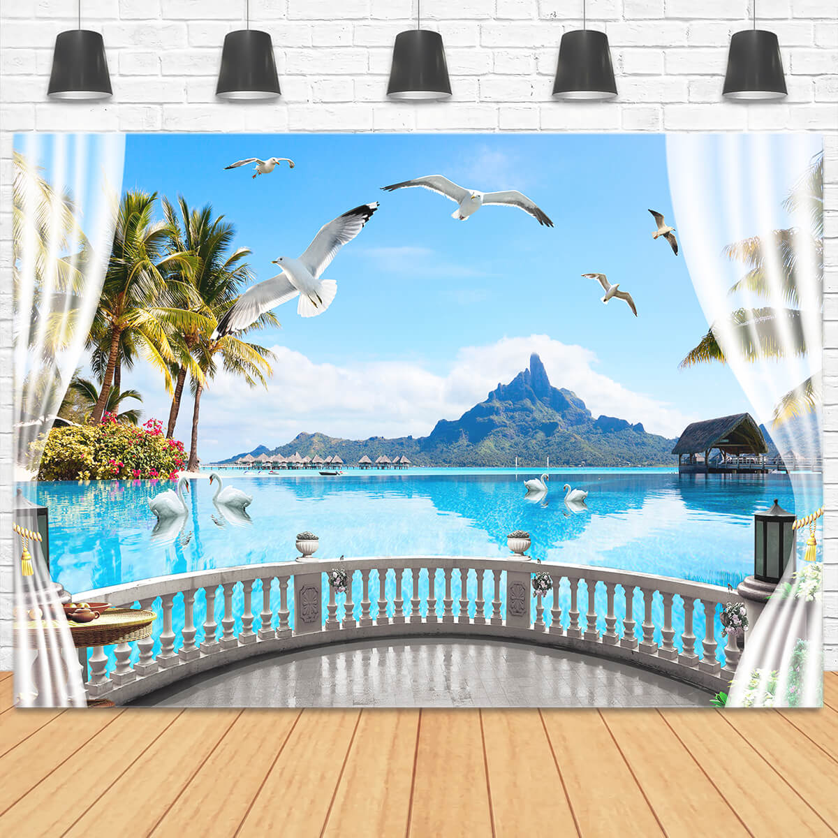 Villa Vista Mare Terrazza Curva Alberi Di Cocco Colline Lontane Cigno Gabbiani Sfondo M2-26