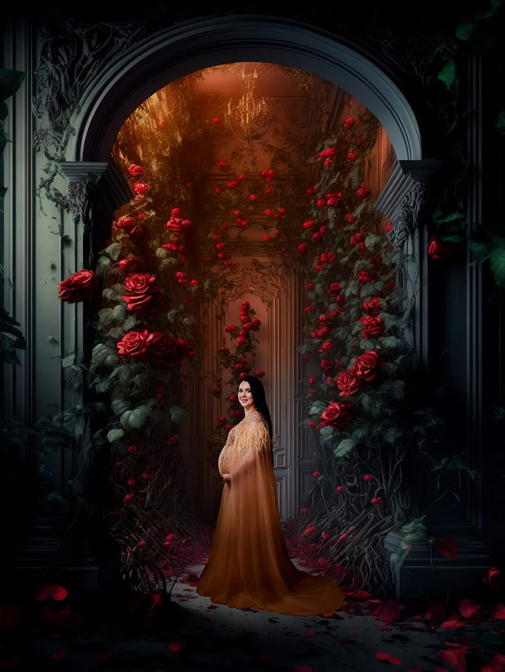 Sfondo Classico Con Fiori Per Porta A Muro Ad Arco M5-09