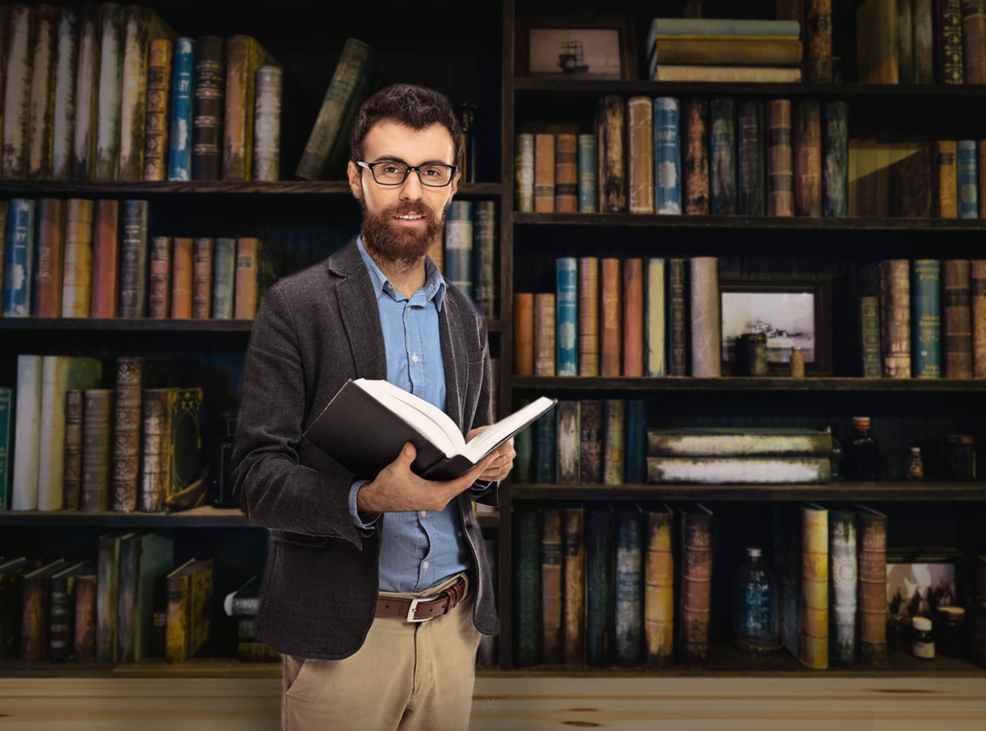 Sfondo Libreria Libreria Vintage In Legno M5-106