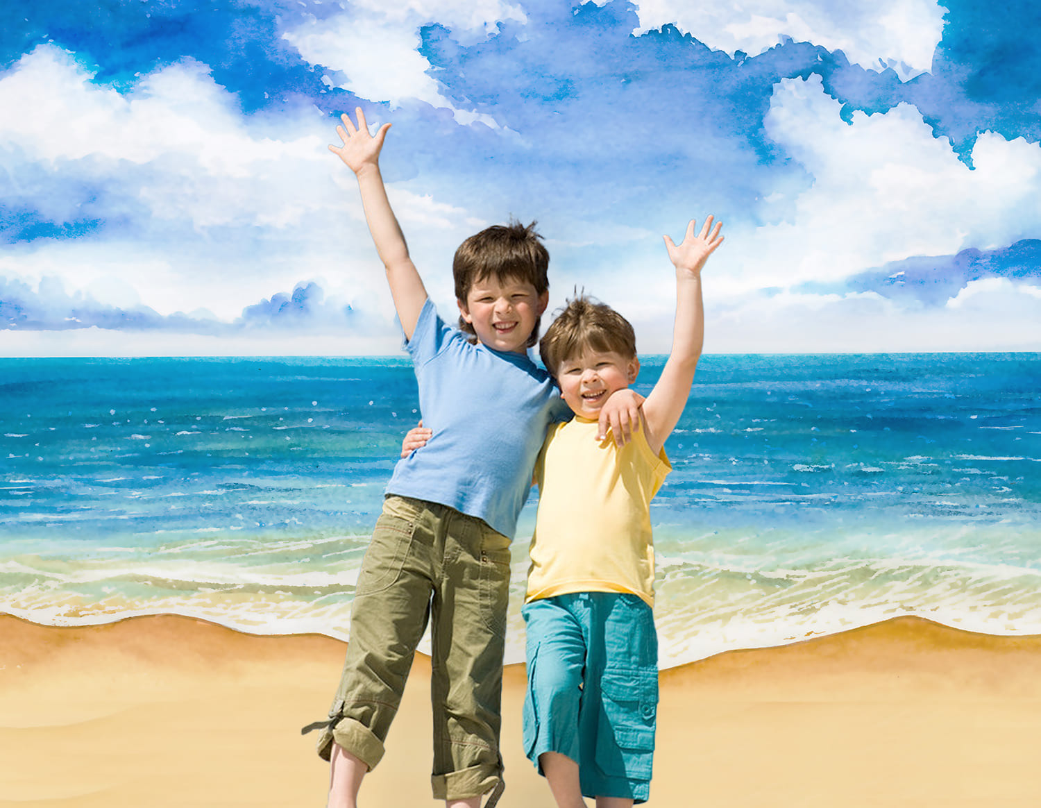 Sfondo Delle Onde Dell'Oceano Ad Acquerello Disegnato A Mano M5-120