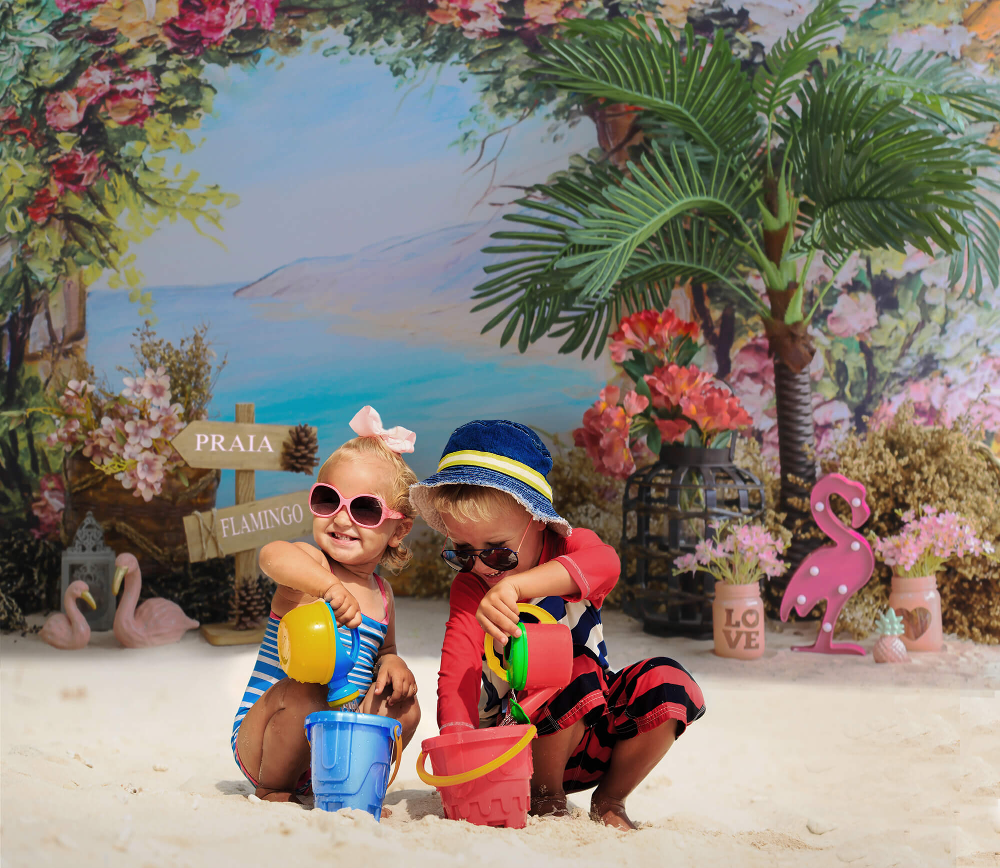 Pittura Flamingo Palma Fiori Sfondo M5-143