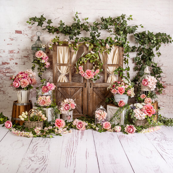 Sfondo Primaverile Con Fiori Rosa E Foglie Verdi M5-144