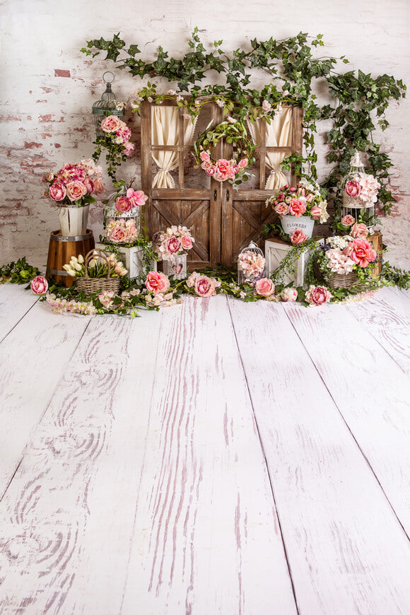 Sfondo Primaverile Con Fiori Rosa E Foglie Verdi M5-144