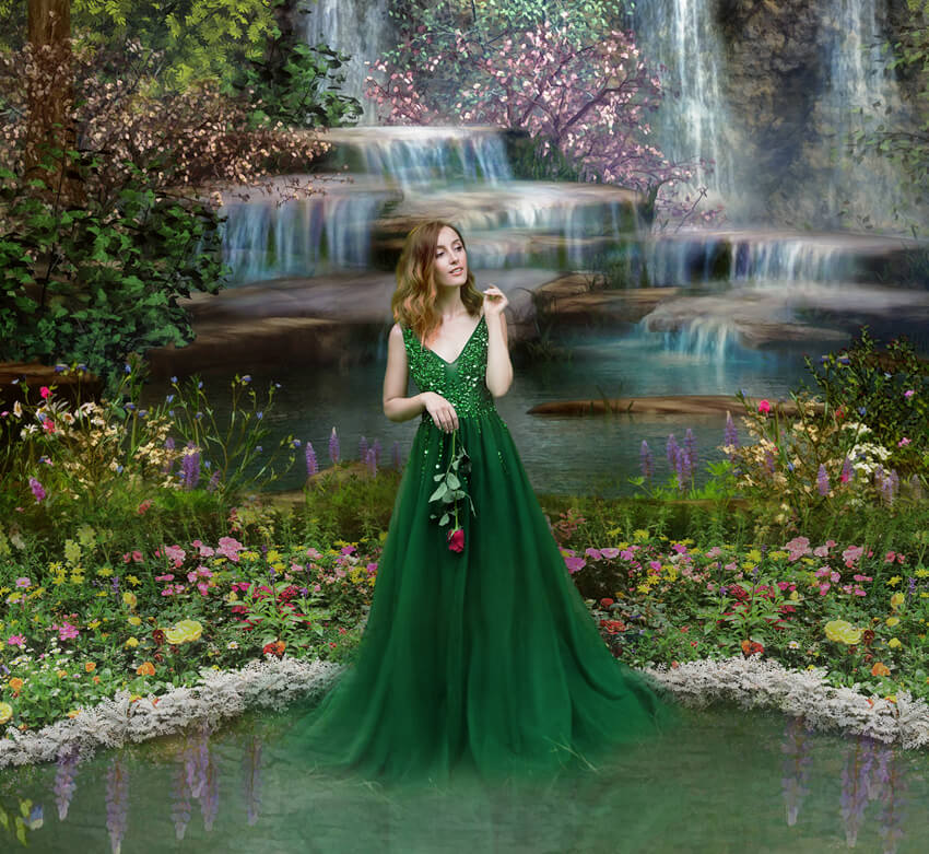 Sfondo Di Paesaggi Naturali Della Foresta Di Cascate Estive M5-160