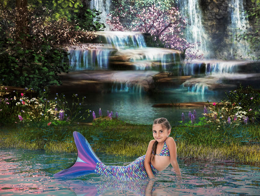 Sfondo Di Paesaggi Naturali Della Foresta Di Cascate Estive M5-160