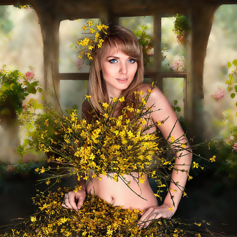 Fondale Da Giardino Con Pittura Per Finestre Con Fiori M5-42