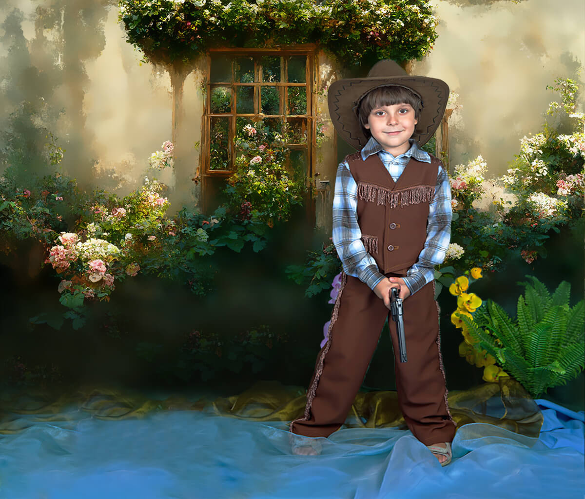 Sfondo Di Fiori Per Finestre In Legno Vintage M5-46