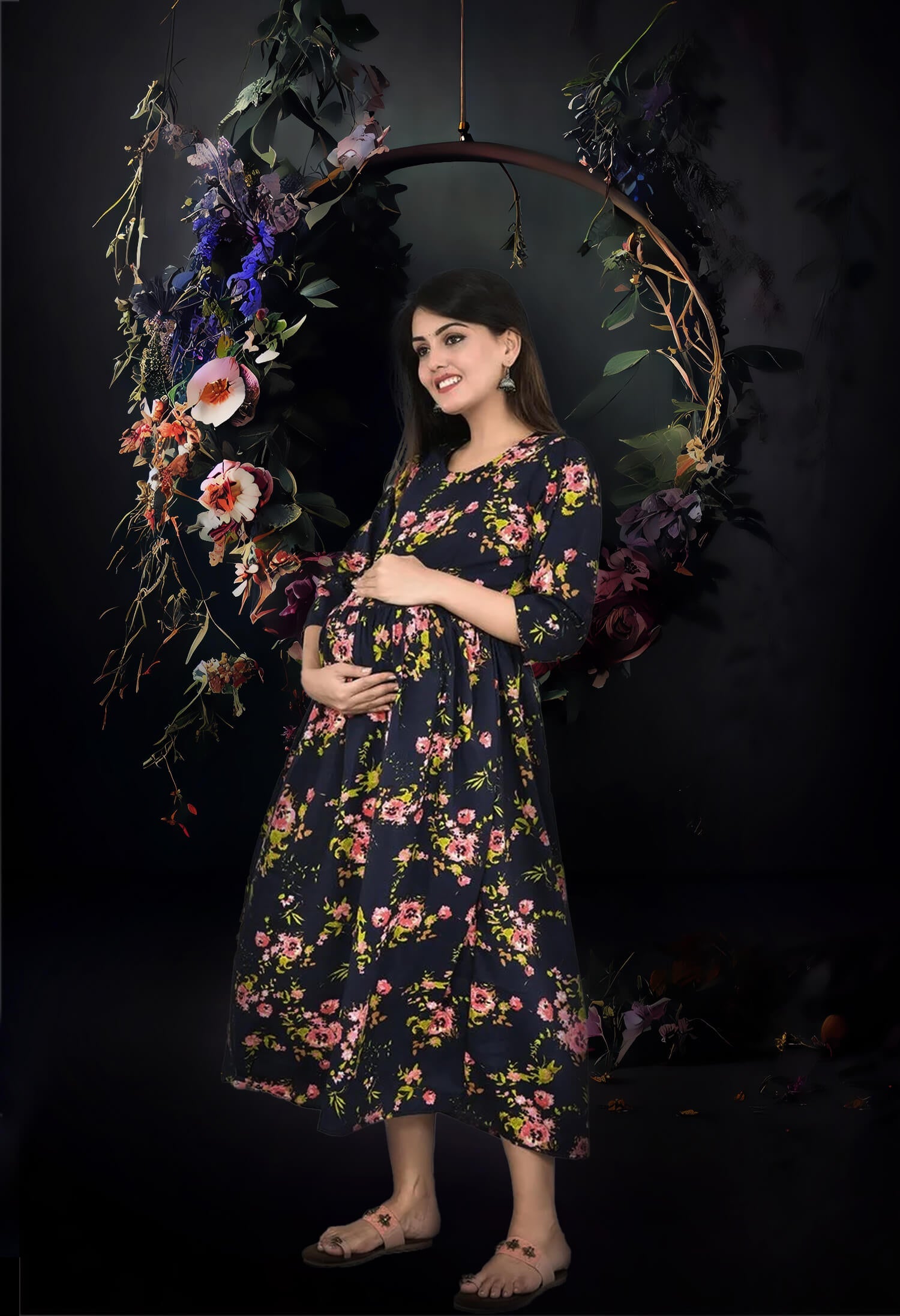 Sfondo Fotografico Astratto Con Ritratto Ad Anello Floreale M5-70