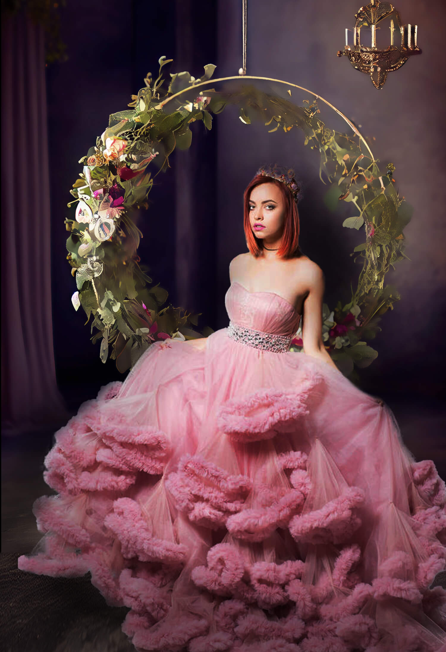 Sfondo Astratto Con Anello Floreale Appeso Strutturato M5-72