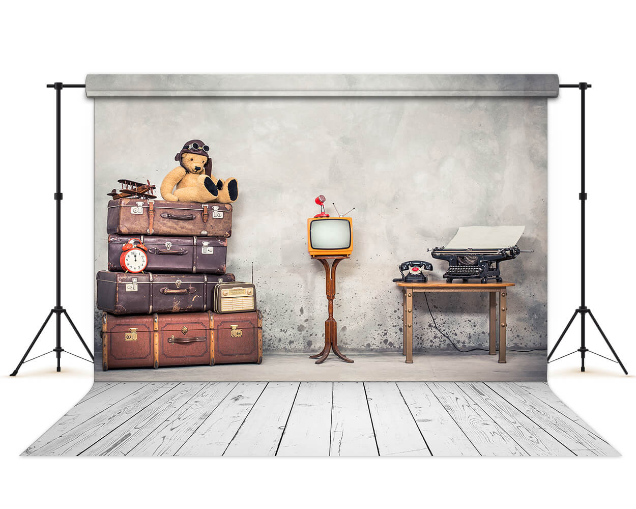 Sfondo Scolastico Con Valigie Da Viaggio Giocattolo Retro A Forma Di Orso M6-01