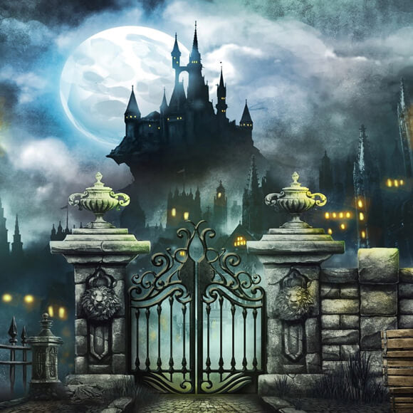 Sfondo Del Palazzo Horror Della Notte Di Luna Piena Di Halloween M6-131