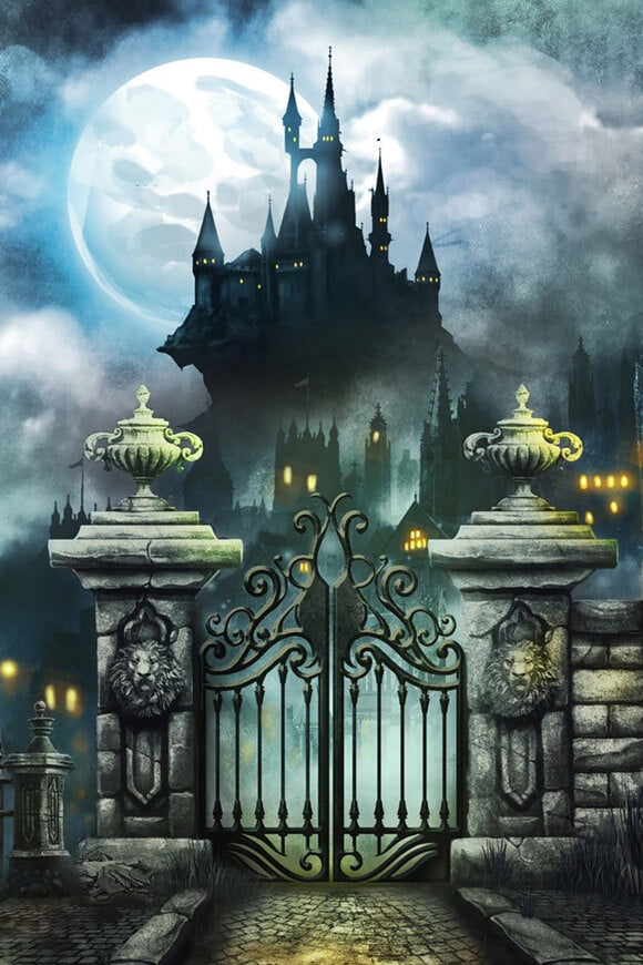 Sfondo Del Palazzo Horror Della Notte Di Luna Piena Di Halloween M6-131