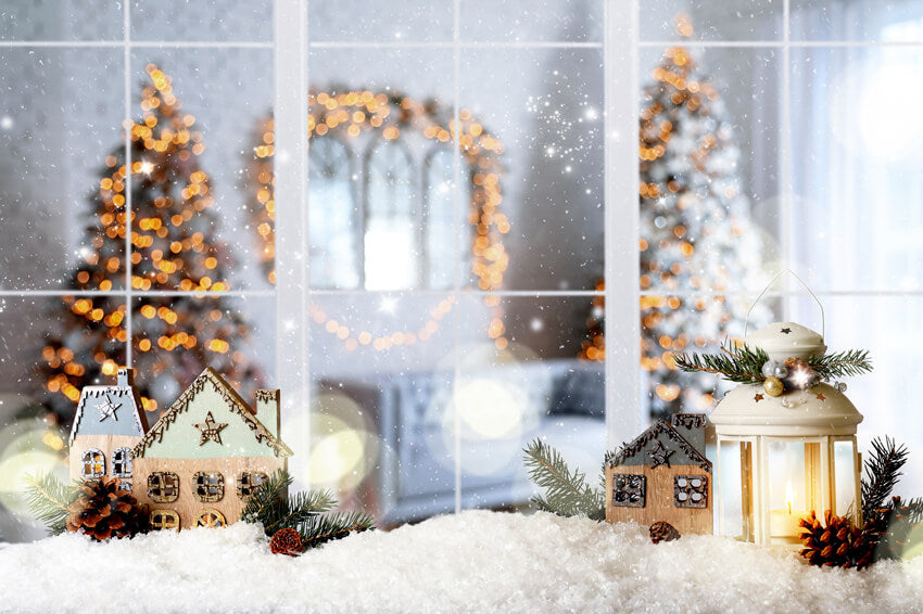 Sfondo Di Decorazione Per Finestra Con Lanterna Di Natale M6-83