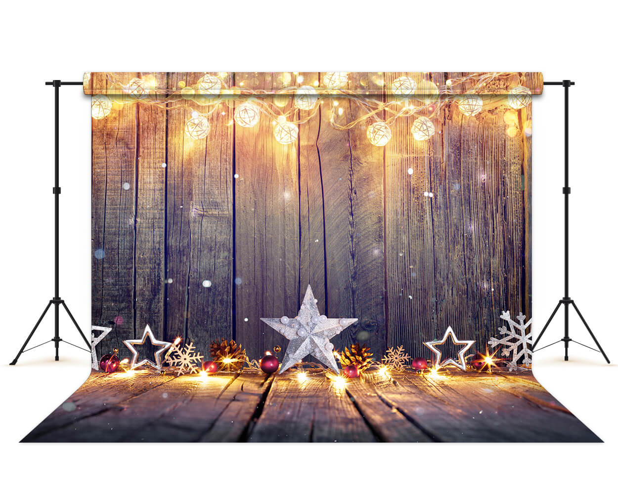 Sfondo Natalizio Stelle Luci Fondo In Legno M6-88