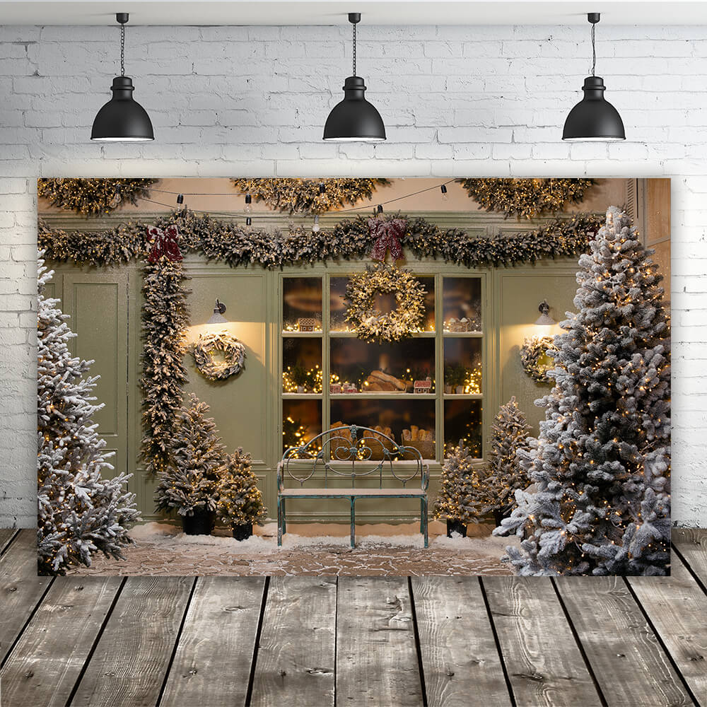 Sfondo Di Neve Della Finestra Del Forno Dell'Albero Di Natale M6-92