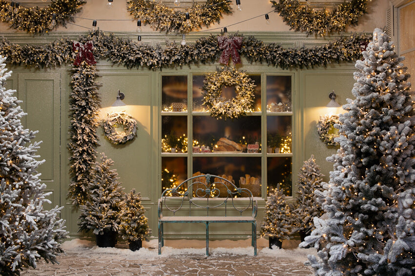 Sfondo Di Neve Della Finestra Del Forno Dell'Albero Di Natale M6-92
