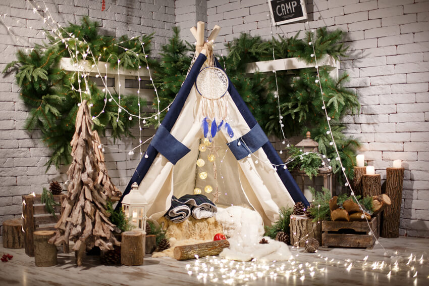 Sfondo Di Luci Per Tende Da Tenda In Legno Per Albero Di Natale M6-95
