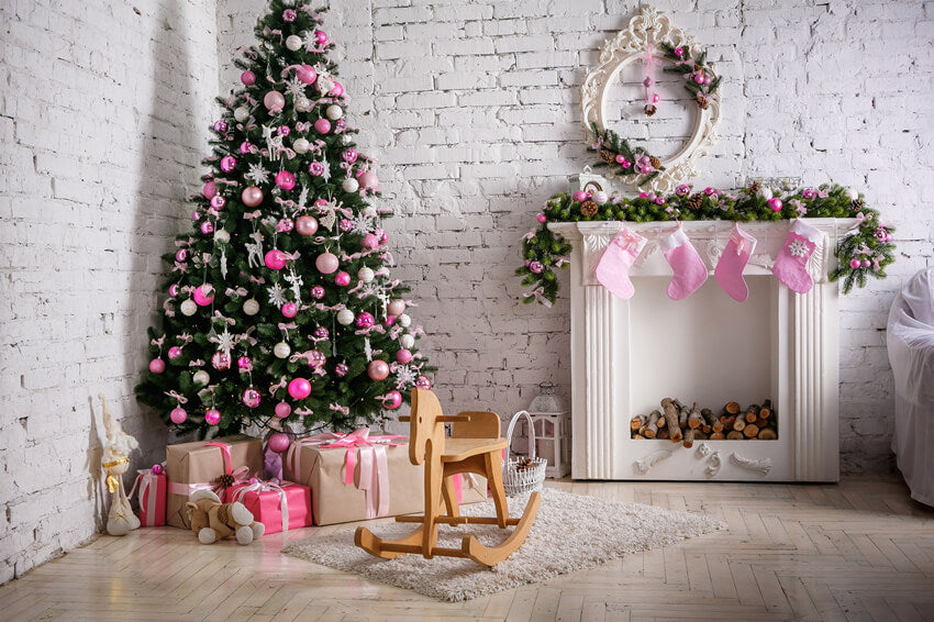 Sfondo Camino Calzini Rosa Albero Di Natale M7-12