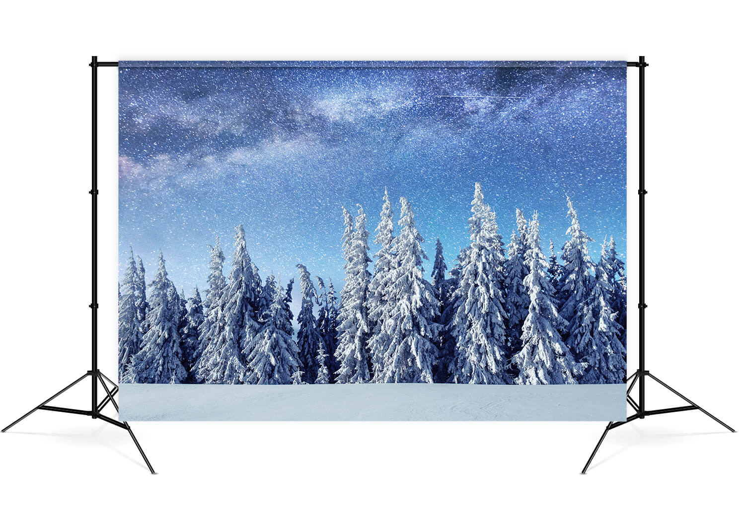 Sfondo Invernale Con Cielo Stellato E Foresta Di Alberi Innevati M7-24