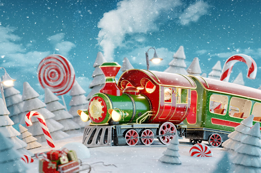 Sfondo Del Treno Di Caramelle Rosse Di Natale Innevato Invernale M7-30